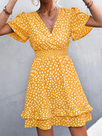 V-Neck Flutter Sleeve Mini Dress