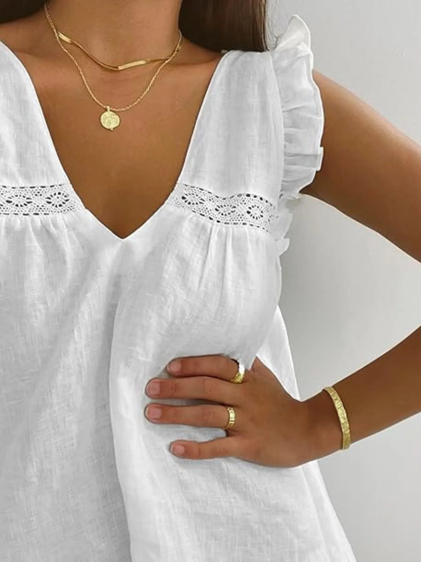 Ruffled V-Neck Top & High-Waist Shorts Co-Ord Set