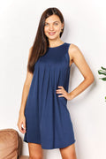 Perfee Chic Round Neck Sleeveless Mini Dress Dark Blue