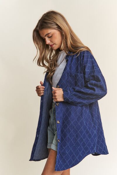 J.NNA Rhombus Stitched Button-Up Denim Shacket