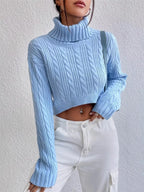 Cozy Cable-Knit Turtleneck Sweater with Long Sleeves