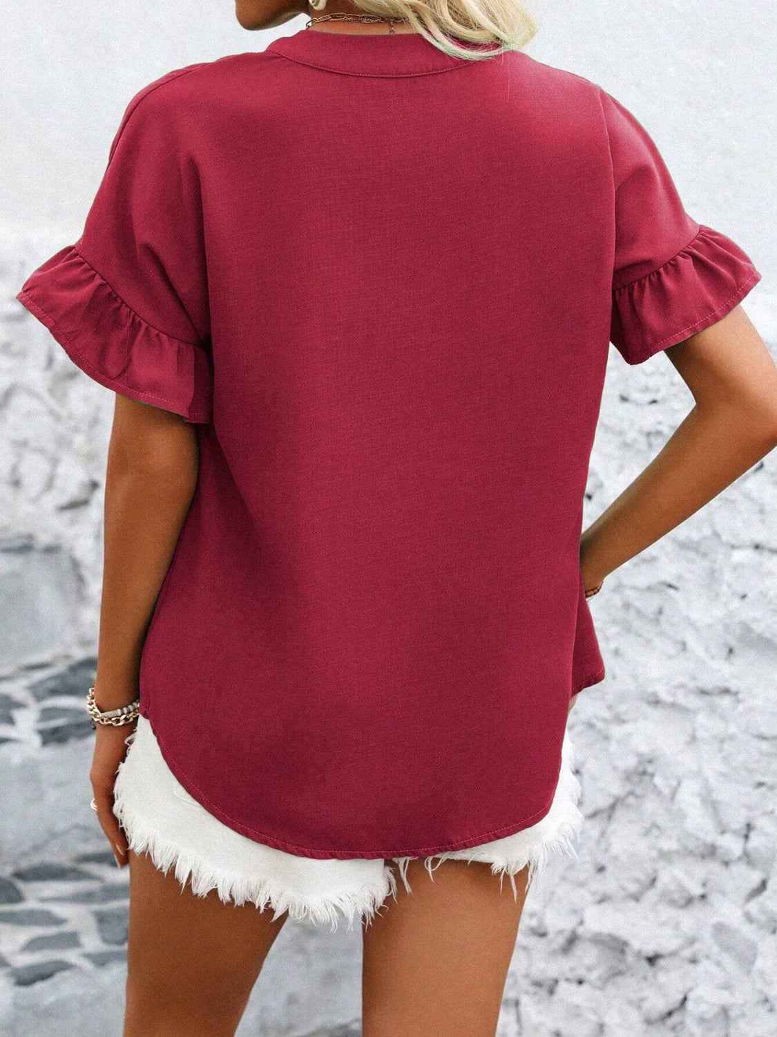 Button Down Ruffled Short Sleeve Shirt - Chic & Elegant
