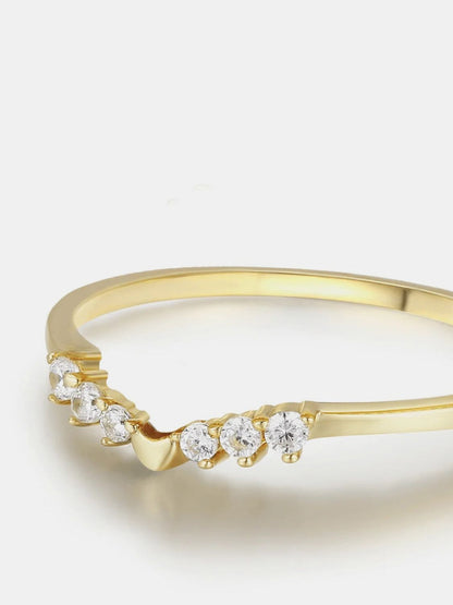 Sterling Silver Zircon Ring with 18K Gold-Plated Finish