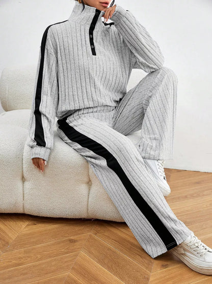 Ribbed Two-Piece Long Sleeve Top & Pants Set