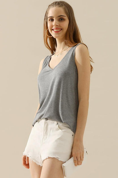 Ninexis V-Neck Curved Hem Tank - Full Size