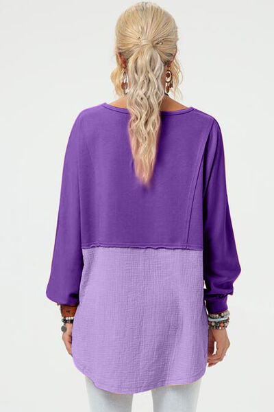 Chic Full-Size High-Low Long Sleeve Top