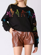 Sparkling Halloween Skeleton Sequin Sweatshirt