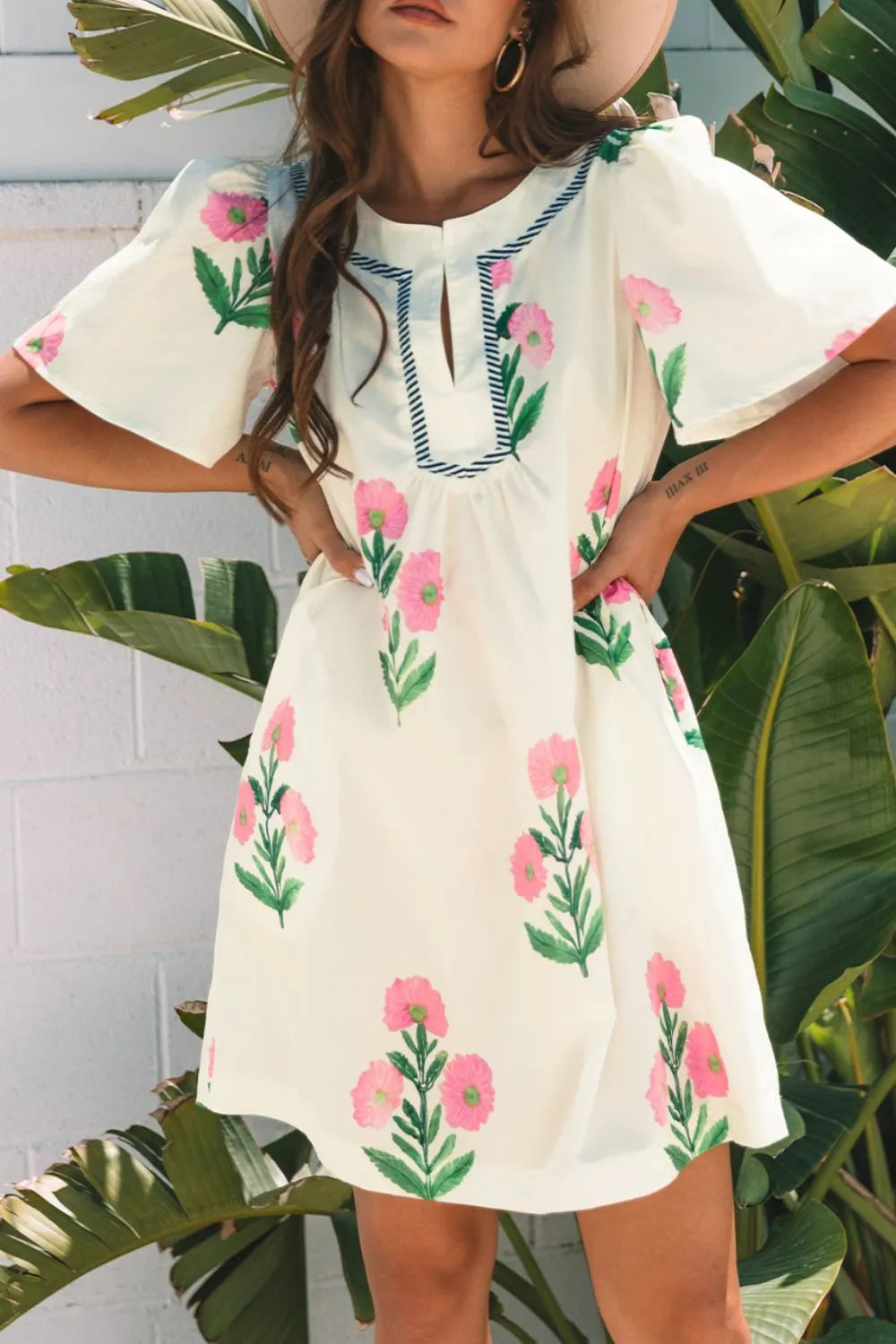 BlossomBreeze Floral Flutter Sleeve Summer Mini Dress