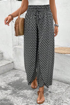 Slit Printed Wide-Leg Pants - Trendy & Flowy Statement Piece
