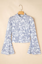 Printed Mock Neck Long Sleeve Blouse - Elegant & Versatile