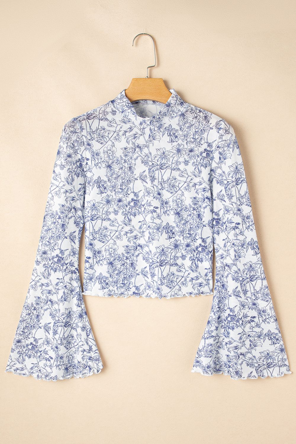 Printed Mock Neck Long Sleeve Blouse – Elegant & Versatile