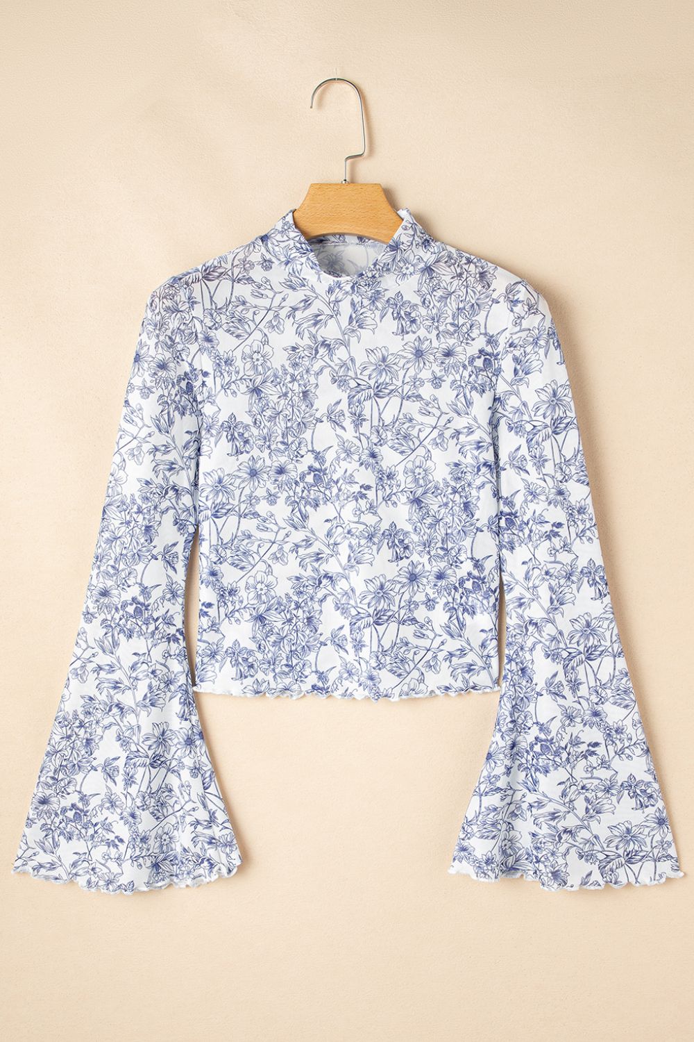 Printed Mock Neck Long Sleeve Blouse - Elegant & Versatile