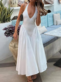 Elegant Ruched Halter Neck Maxi Dress White