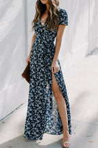 Floral Surplice Dress with Tie Waist and Side Slit