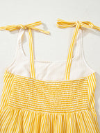 Striped Shoulder-Tie Smocked Back Casual Romper