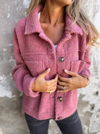 Cozy Single-Breasted Sherpa Shacket for Women – Plus Size Pink Purple