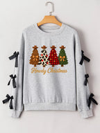Howdy Christmas Trees Sweatshirt with Ribbon Bow Detail