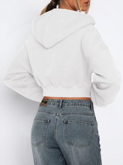 Zip-Up Long Sleeve Hooded Cropped Jacket