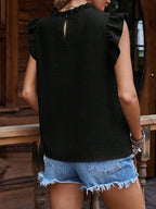 Frill Mock Neck Ruffled Cap Sleeve Blouse - Chic & Feminine