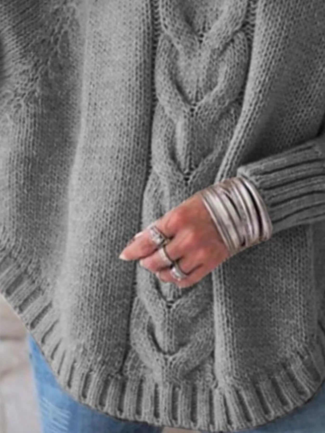 Full-Size Cable-Knit Long Sleeve Sweater (Plus Size)