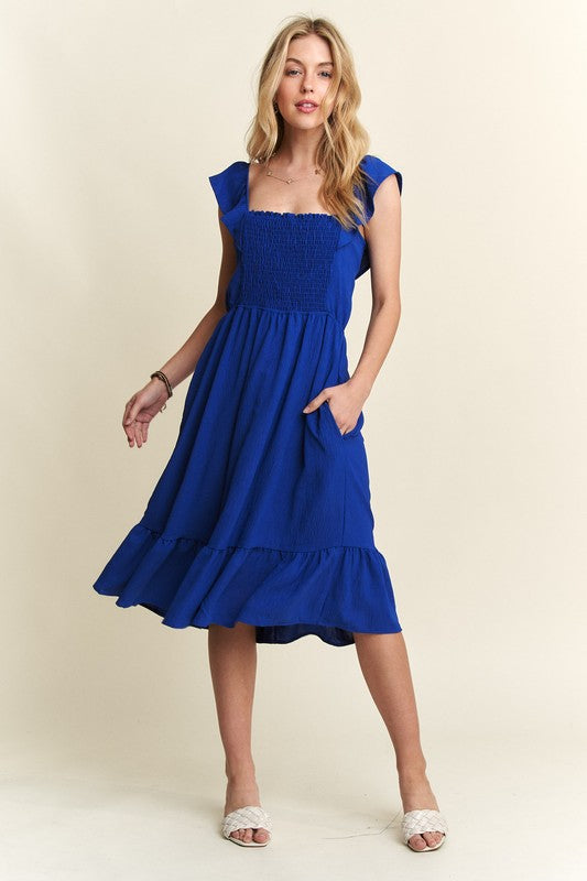 ADORA Smocked Square Neck Ruffle Sleeve Dress