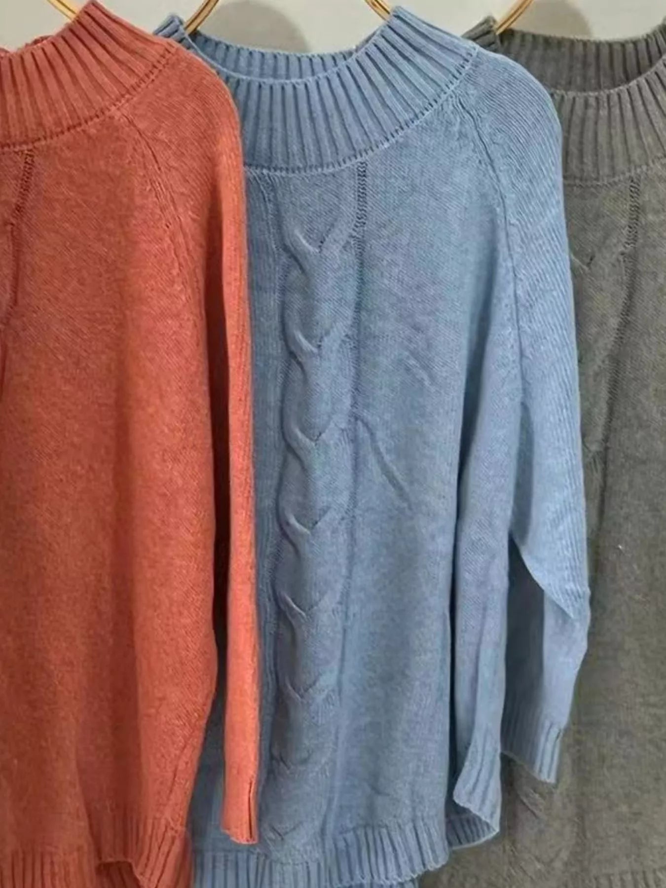 Full-Size Cable-Knit Long Sleeve Sweater (Plus Size)