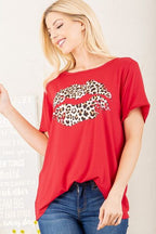 Heimish Full Size Leopard Lip Graphic Round Neck T-Shirt